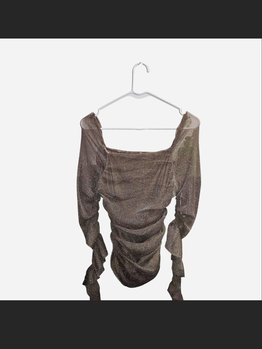 Shimmery Metallic Brown Off-Shoulder Crop Top